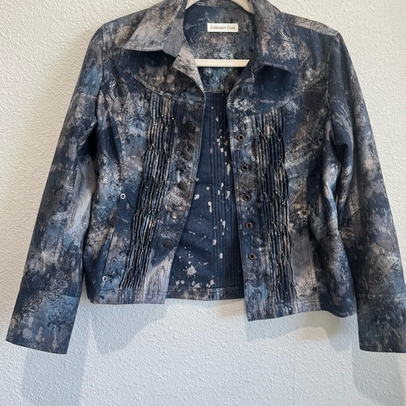 Coldwater Creek Womens Size 8P Dark Floral Whimsigoth Beaded Blazer Jacket Y2K - Picture 3 of 11